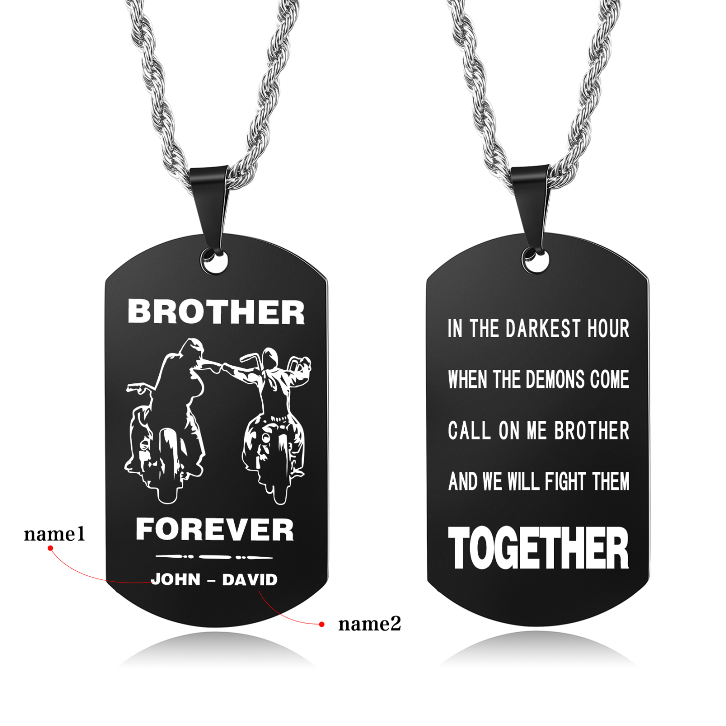 Brother Forever Dog Tag Necklace Personalised Black Double-sided Necklace Customised 2 Names Biker Necklace Gift to Brother-Jessemade AU