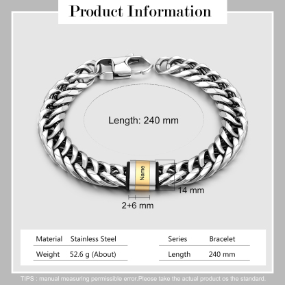 Personalised Cuban Chain Bracelet Custom 1 Name Bead Men's Bracelet
