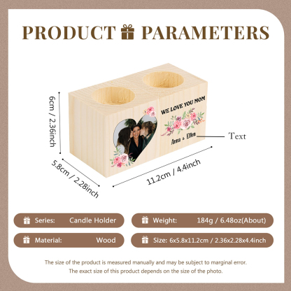 Personalised Photo Block Candle Holder We Love You Mom Wooden Candlesticks-Jessemade AU