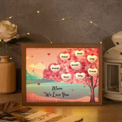Personalised Frame Night Light Custom 1 Text  & 8 Names Pink Family Tree Ornament Gifts for Mother/Grandma-Jessemade AU