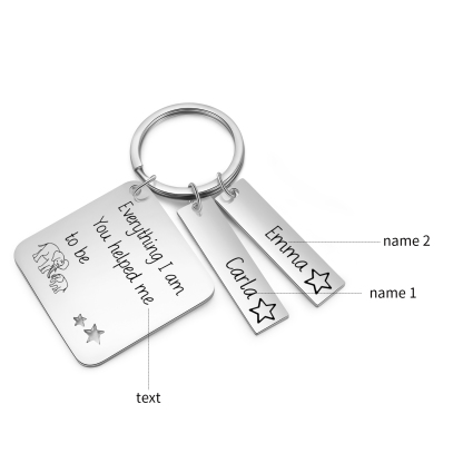 Personalised 2 Names & 1 Text Keychain Elephant Family Keychain Gifts for Father/Mother/Grandma/Grandpa-Jessemade AU