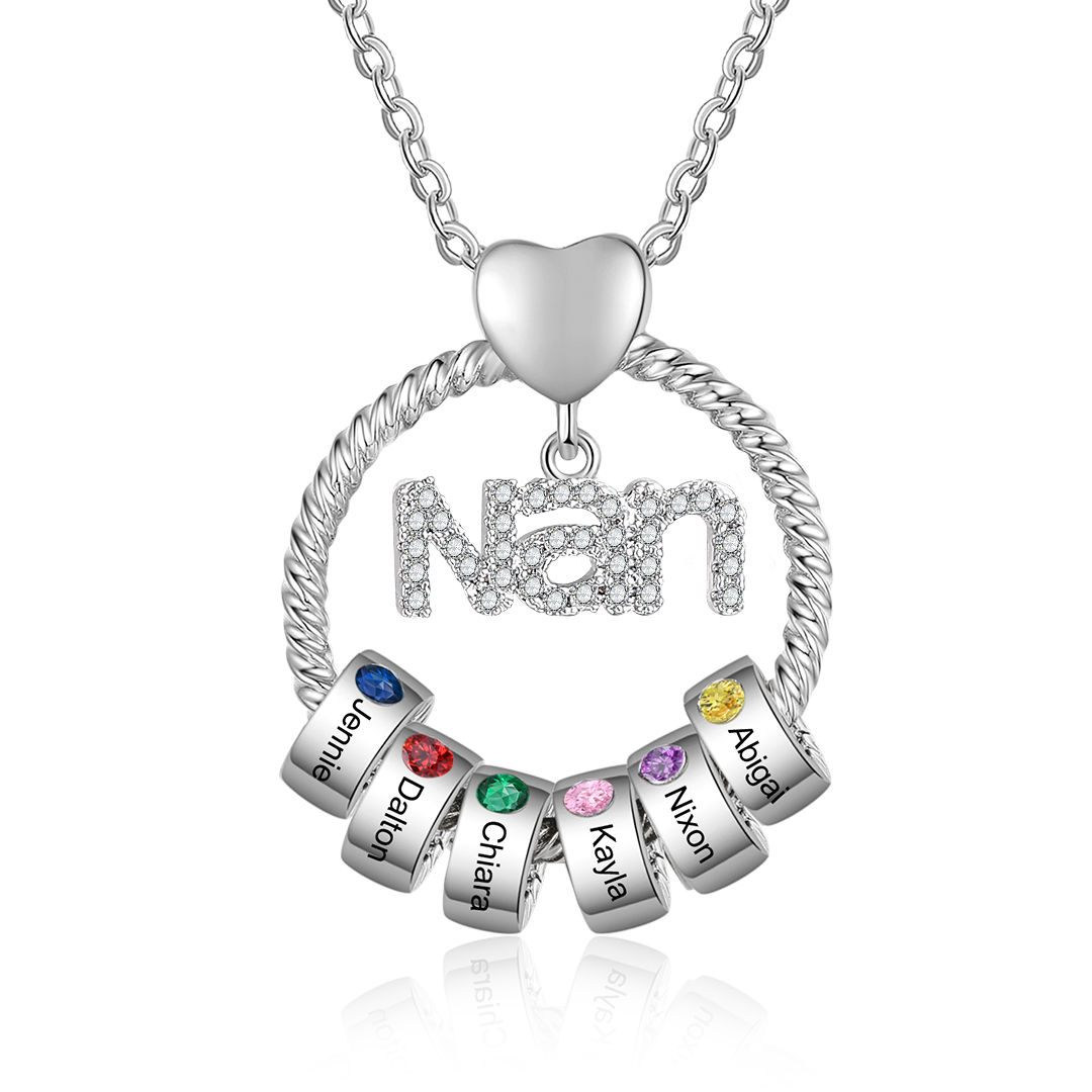 6 Names - Personalised Nan Necklace Custom Names & Birthstones Circle Pendant Necklace Gift for Grandma Nanna-Jessemade AU