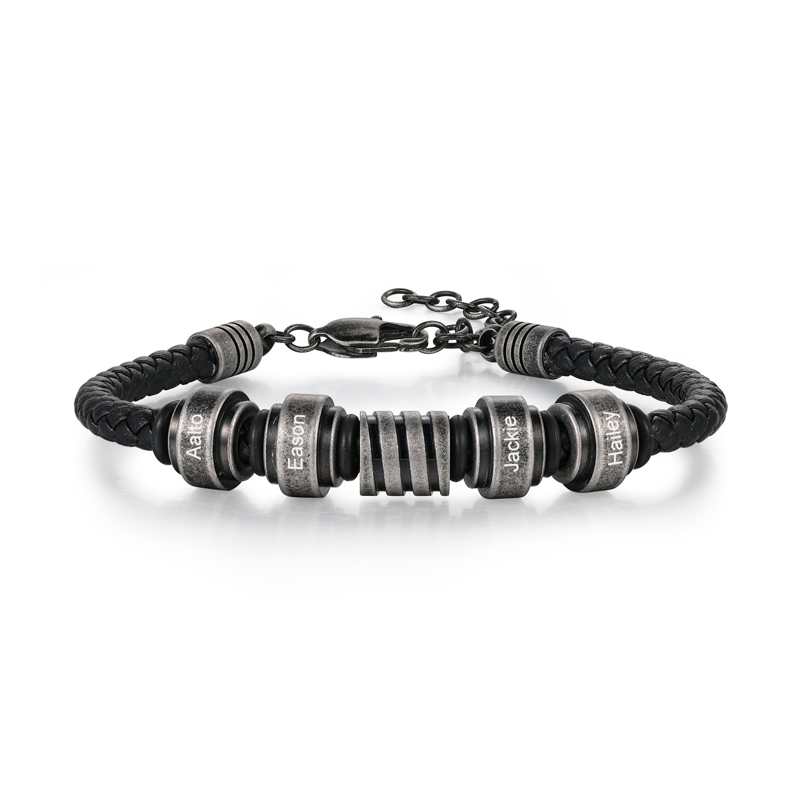 Personalised Men's Leather Bracelet Engraved 4 Names Adjustable Bracelet Vintage Gift for Him-Jessemade AU