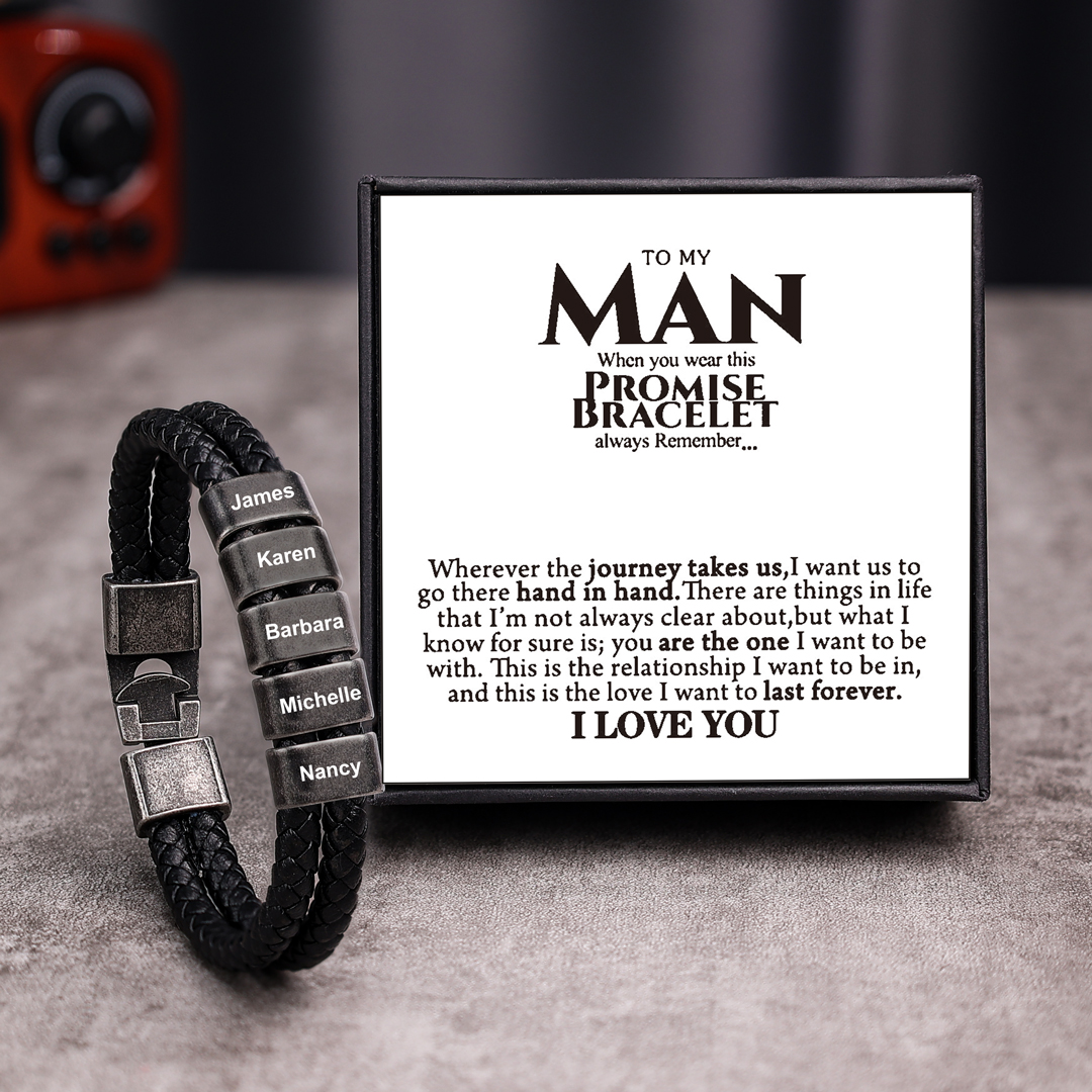 Personalised Men Leather Bracelet with 5 Names Beaded Wrap Bracelet Retro Style For Him-Jessemade AU
