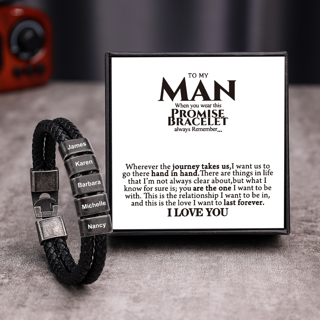 Personalised Men Leather Bracelet with 5 Names Beaded Wrap Bracelet Retro Style For Him-Jessemade AU