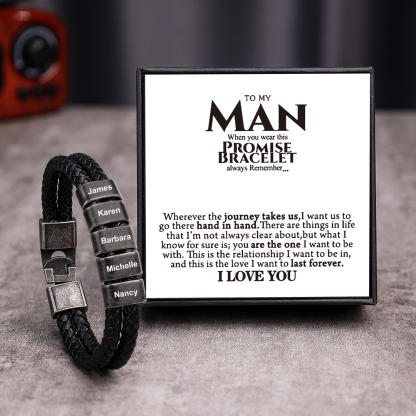 Personalised Men Leather Bracelet with 5 Names Beaded Wrap Bracelet Retro Style For Him-Jessemade AU
