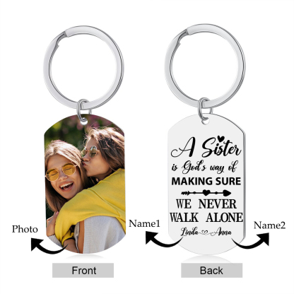 Personalised Sisters Photo Keychain Custom 2 Names Keyring “A Sister Is God's Way Of Making Sure We Never Walk Alone”  Birthday Gift For Besties-Jessemade AU