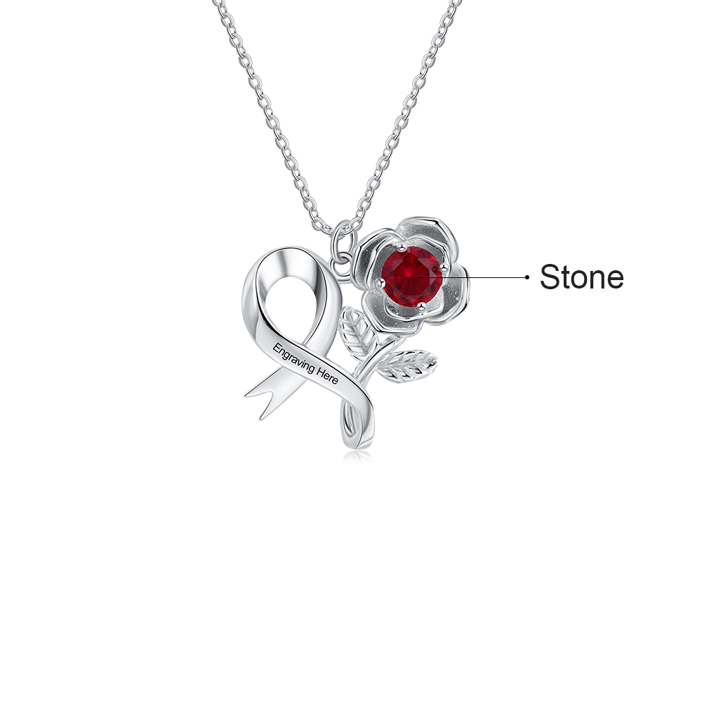 Personalised Rose Flower Necklace With 1 Birthstones Engraved Names Gift For Women-Jessemade AU