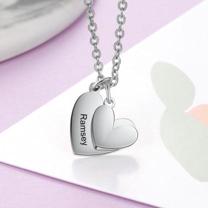 Two Heart Pendant Necklace Engraved Name with Heart Charms Gifts for Her-Jessemade AU