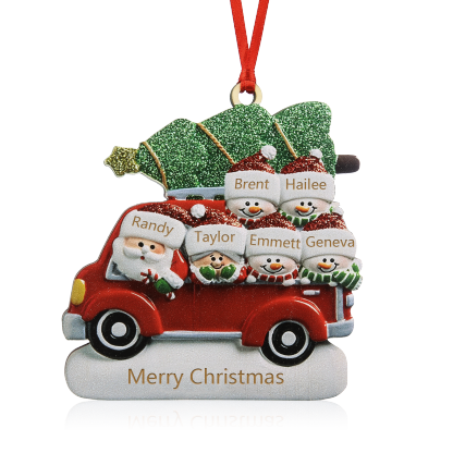 6 Names - Personalised Christmas Snowman Ornament Customised Names & Text Wooden Car Hanging Ornaments Christmas Gift for Family-Jessemade AU
