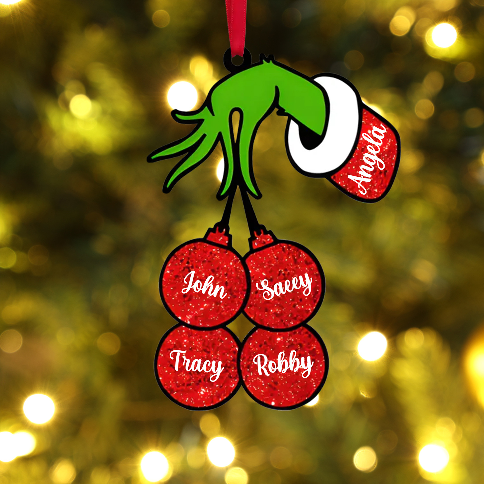 5 Names - Personalised Wooden Christmas Ornaments Customised Name Grinch Christmas Ornament Gifts for Family Friends-Jessemade AU