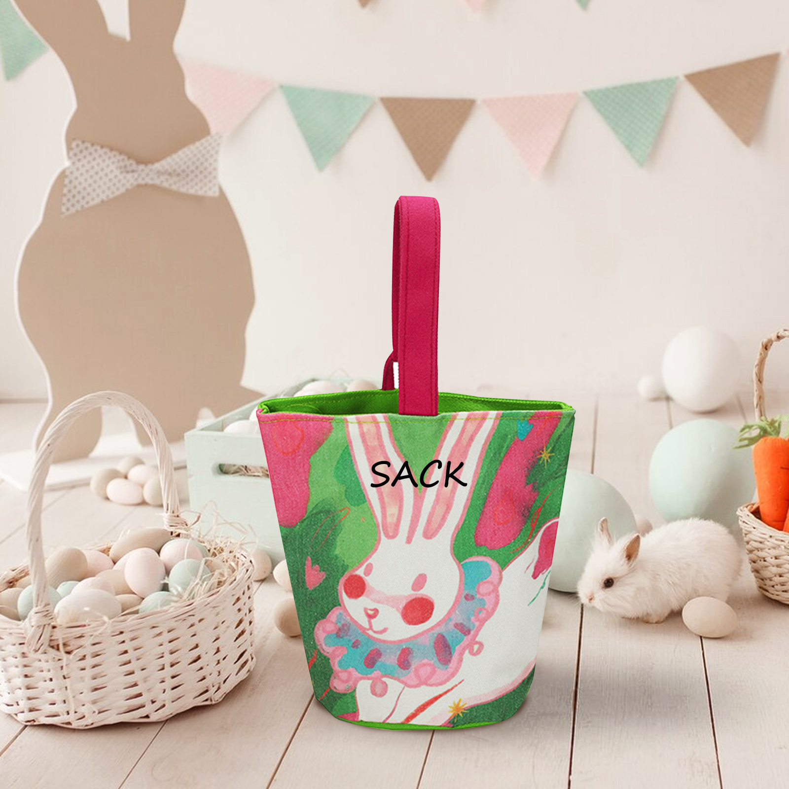 Personalised Bunny Tote Bag Custom Name Bunny Basket Bucket Bag Easter Gifts for Him/Her-Jessemade AU