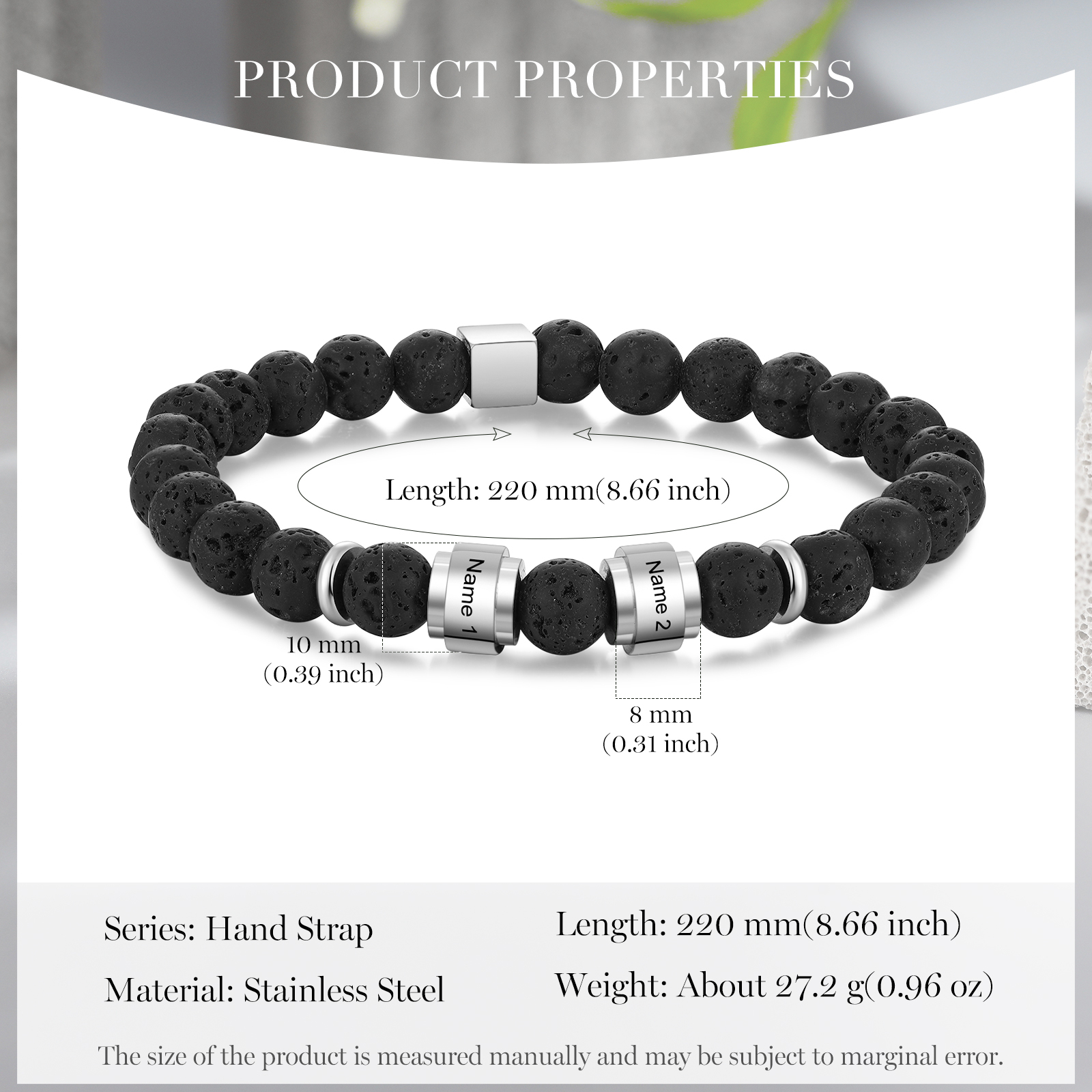 Personalised Lava Rock Bracelet with 2 Names Men's Bracelet Gifts For Him-Jessemade AU