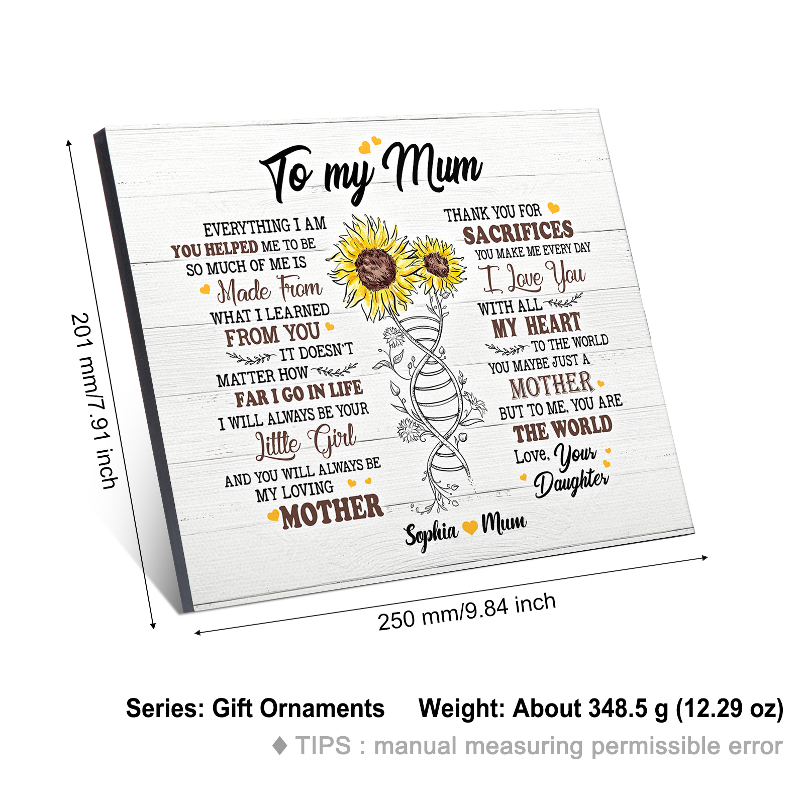 To My Mum Sunflowers Picture Board Keepsake Wood Signs Photo Frame-Jessemade AU