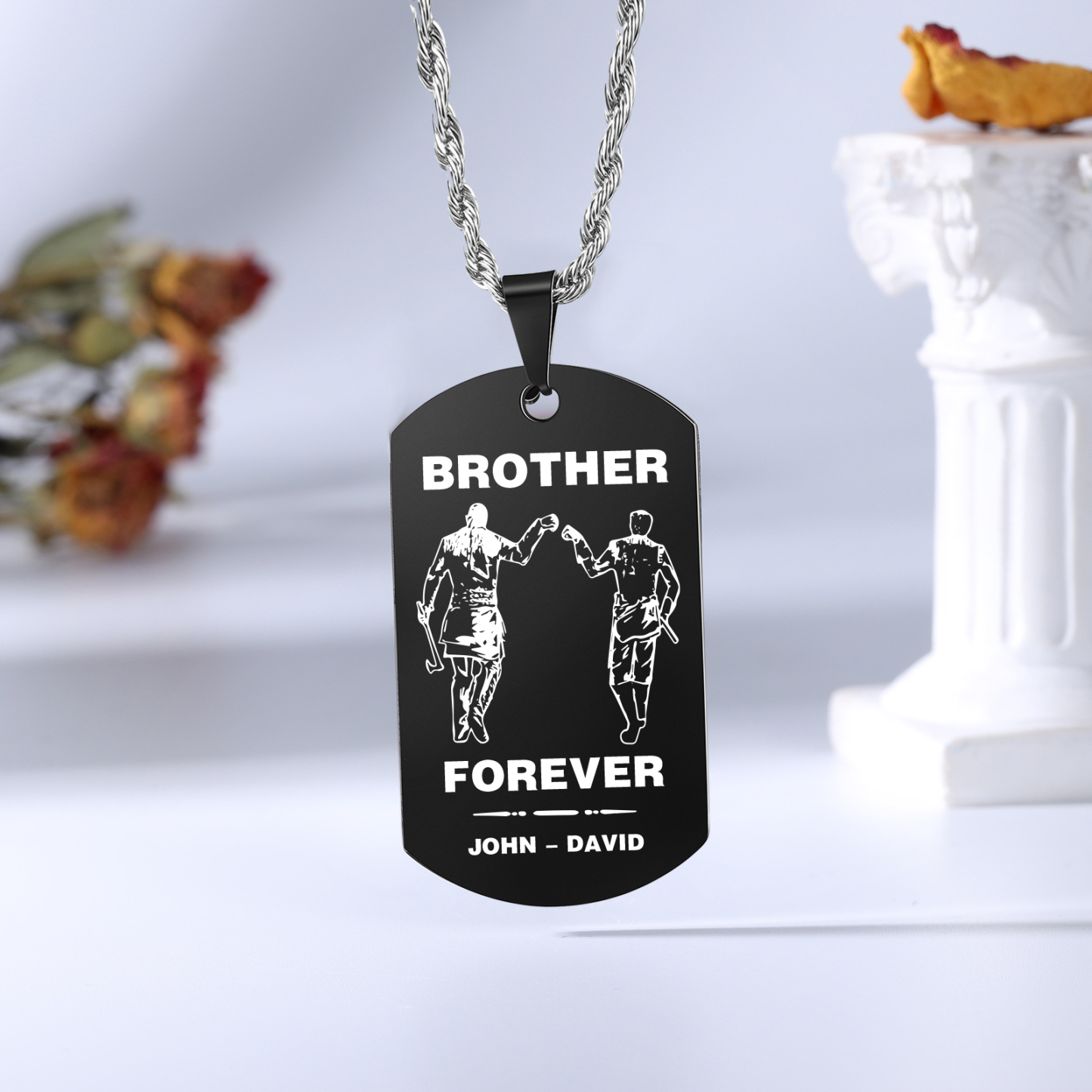 Brother Forever Dog Tag Necklace Personalised Black Double-sided Necklace Customised 2 Names Viking Necklace Gift to Brother-Jessemade AU