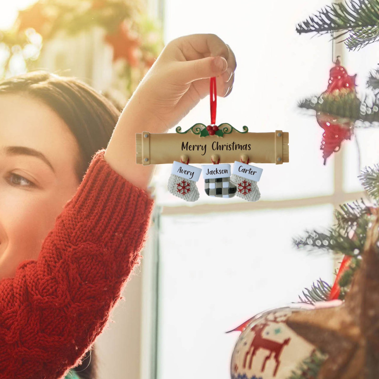 3 Names - Personalised Christmas Stockings Ornaments Customised Name & Text Christmas Decor Wooden Gifts for Family Friends-Jessemade AU