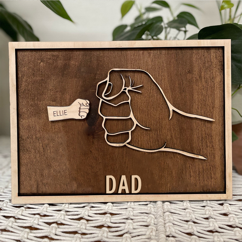 Father and Sons/Daughters Fist Signs Engrave 1 Name Family Bond Wood Frame-Jessemade AU