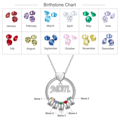 Personalised Necklace With 5 Birthstones Engraved Names Gift For Mother-Jessemade AU