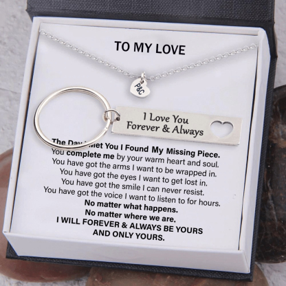 To My Love Keychain and Heart Necklace Gift Set Custom 2 Initials Romantic Gift For Couple - I Love You Forever & Always-Jessemade AU