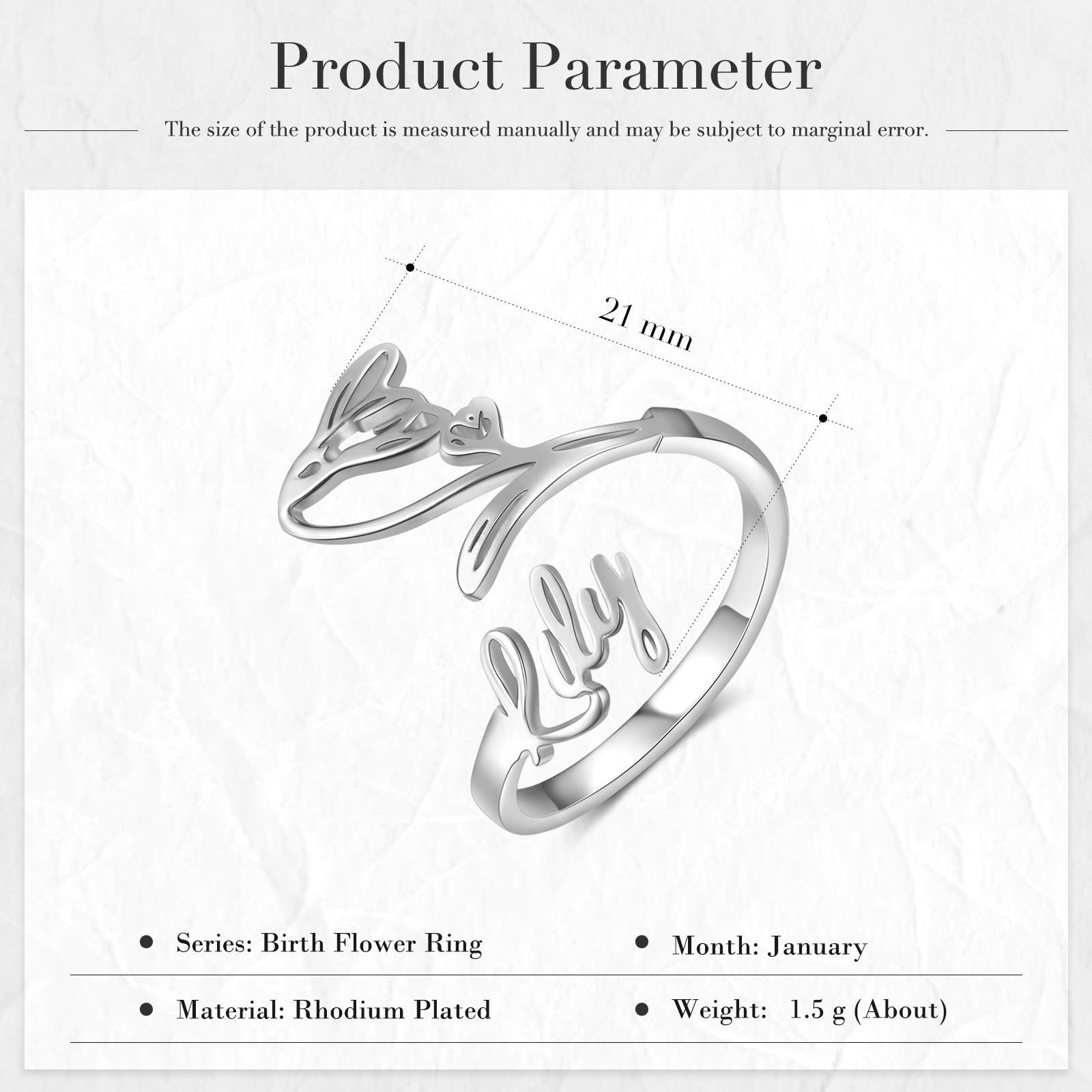 Personalised January Birth Flower Ring With Name Gifts For Her-Jessemade AU