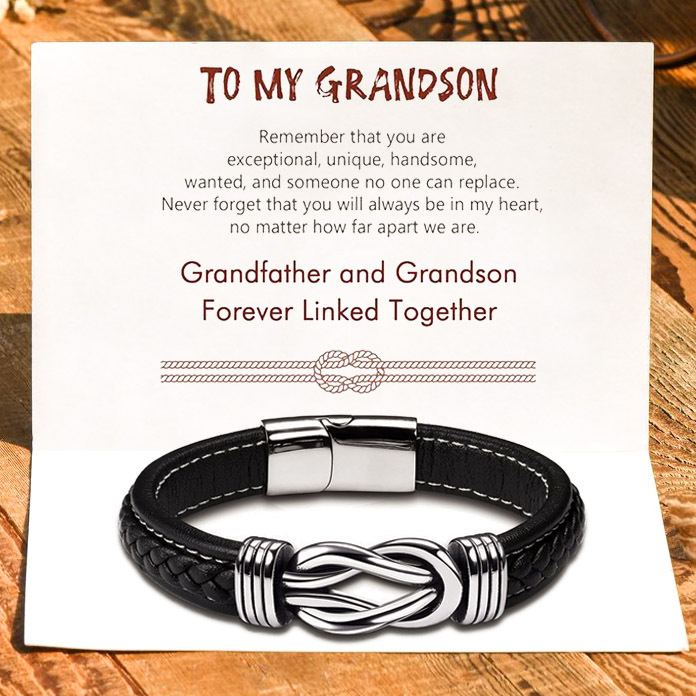 To My Grandson Knot Leather Bracelet "Never Forget That You Will Always Be in My Heart"-Jessemade AU