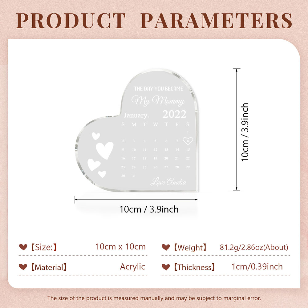 Personalised Acrylic Heart Keepsake Custom Date & Text Calendar Ornaments Gifts for Her - The Day You Became My Mommy/Mummy-Jessemade AU
