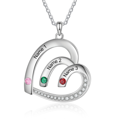 Personalised Heart Pendant Necklace Custom 3 Birthstones & 3 Names Necklace Gifts for Her-Jessemade AU