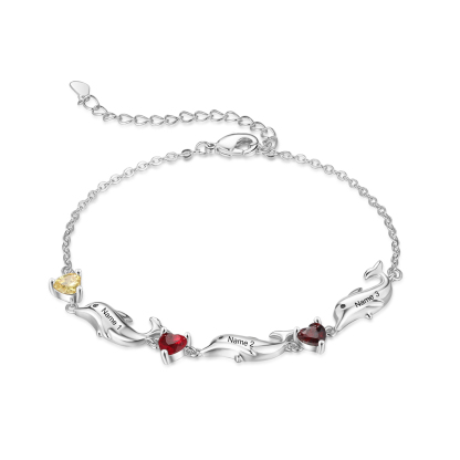 Personalised Dolphin Birthstone Bracelet Custom 3 Names & Birthstones Creative Gifts For Her-Jessemade AU