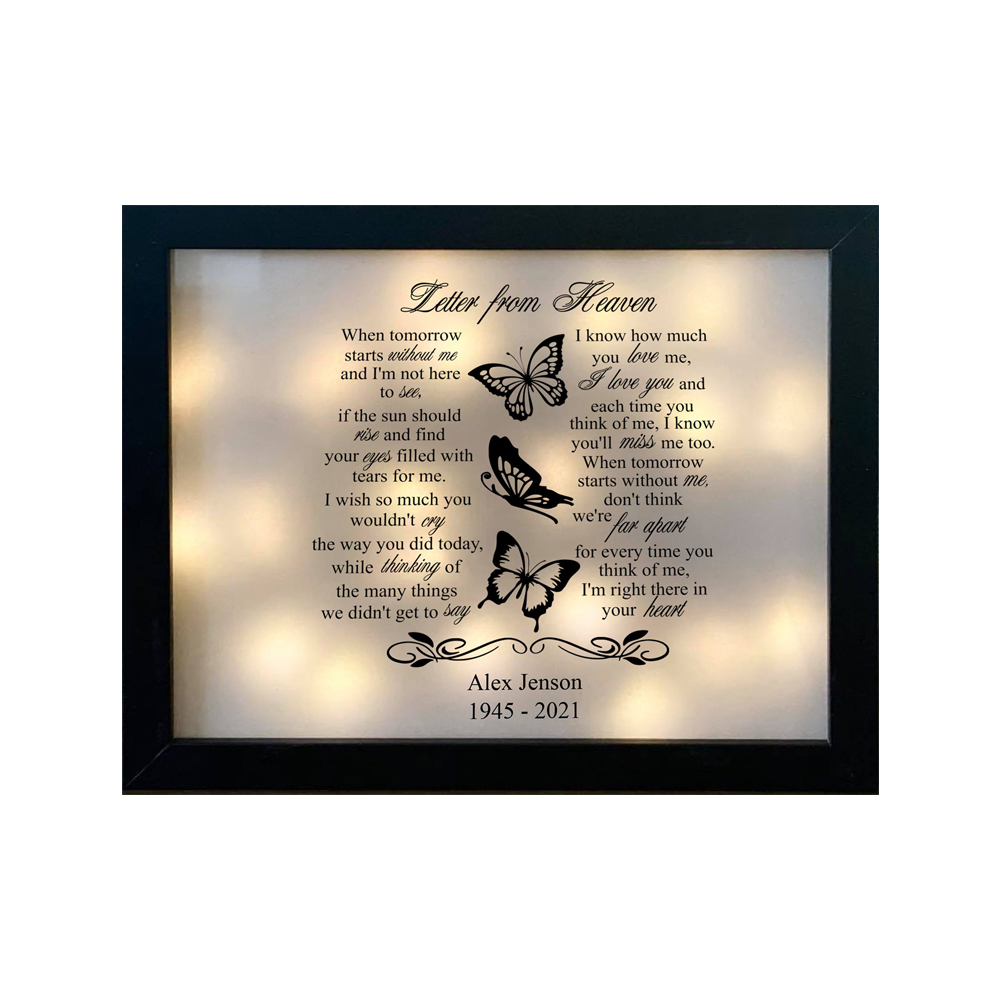 Personalised Butterfly Frame Letter from Heaven Lighted Shadow Box Memorial Gifts-Jessemade AU