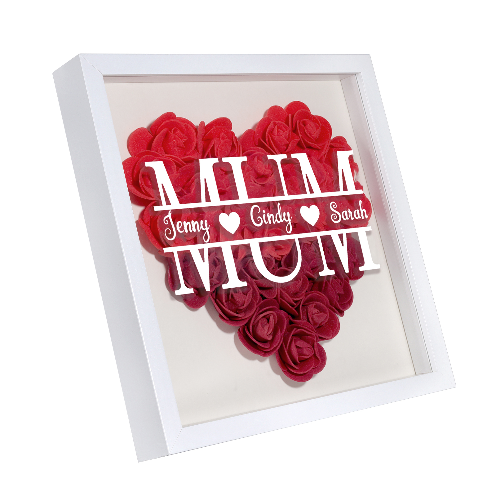 Personalised Flower Shadow Box Custom Name & Text Heart Rose Frame Decorations Mother's Day Gift for Her-Jessemade AU