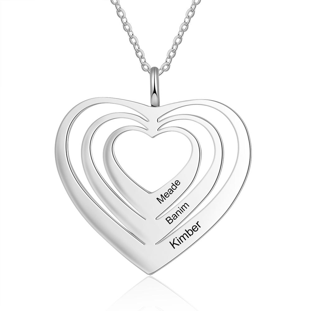 Personalised Family Hearts Necklace Engraved 3 Names Love Heart Necklace Gifts for Women-Jessemade AU
