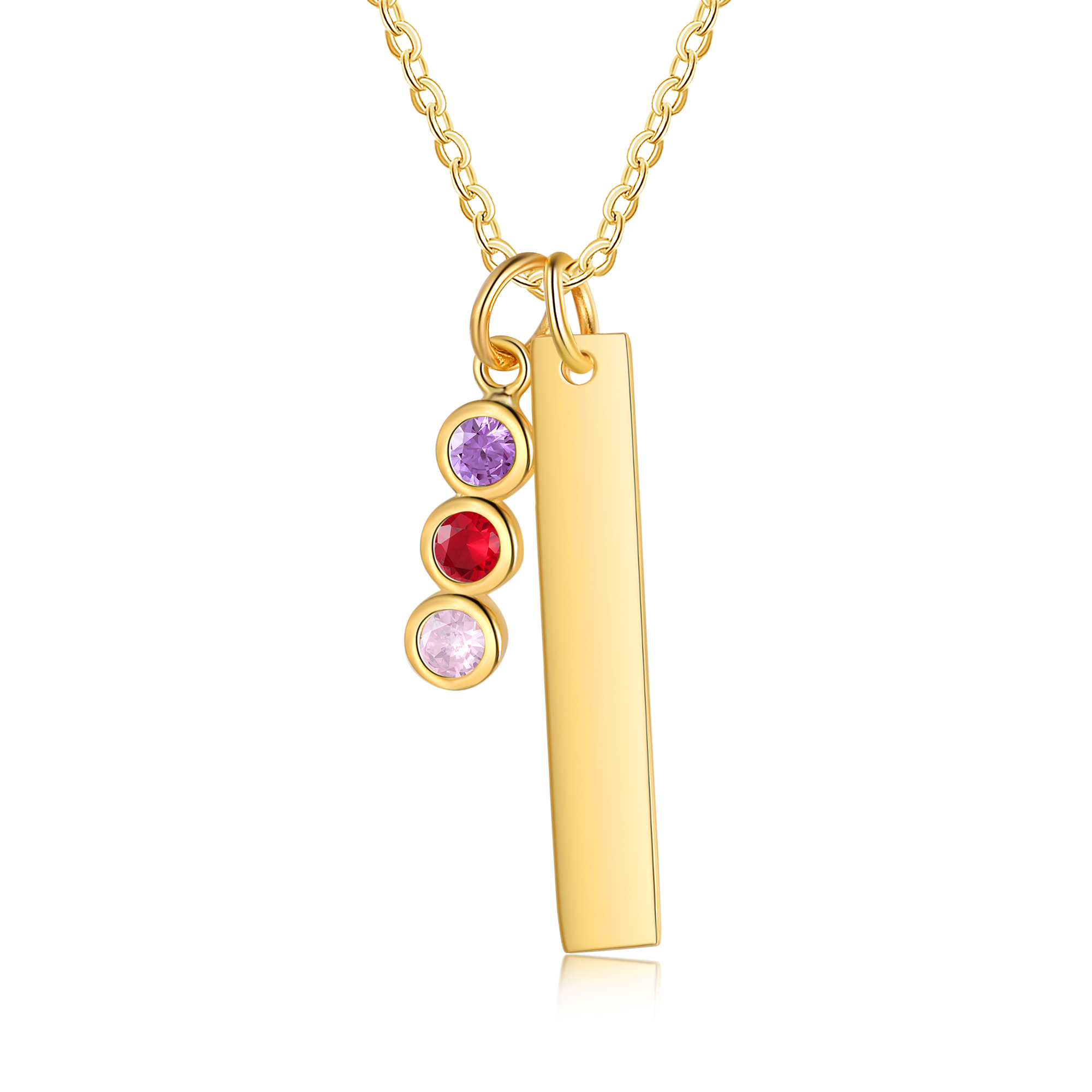 Personalised Bar Pendant Necklace Custom 3 Birthstones & 1 Text Necklace Birthday Gift for Her-Jessemade AU