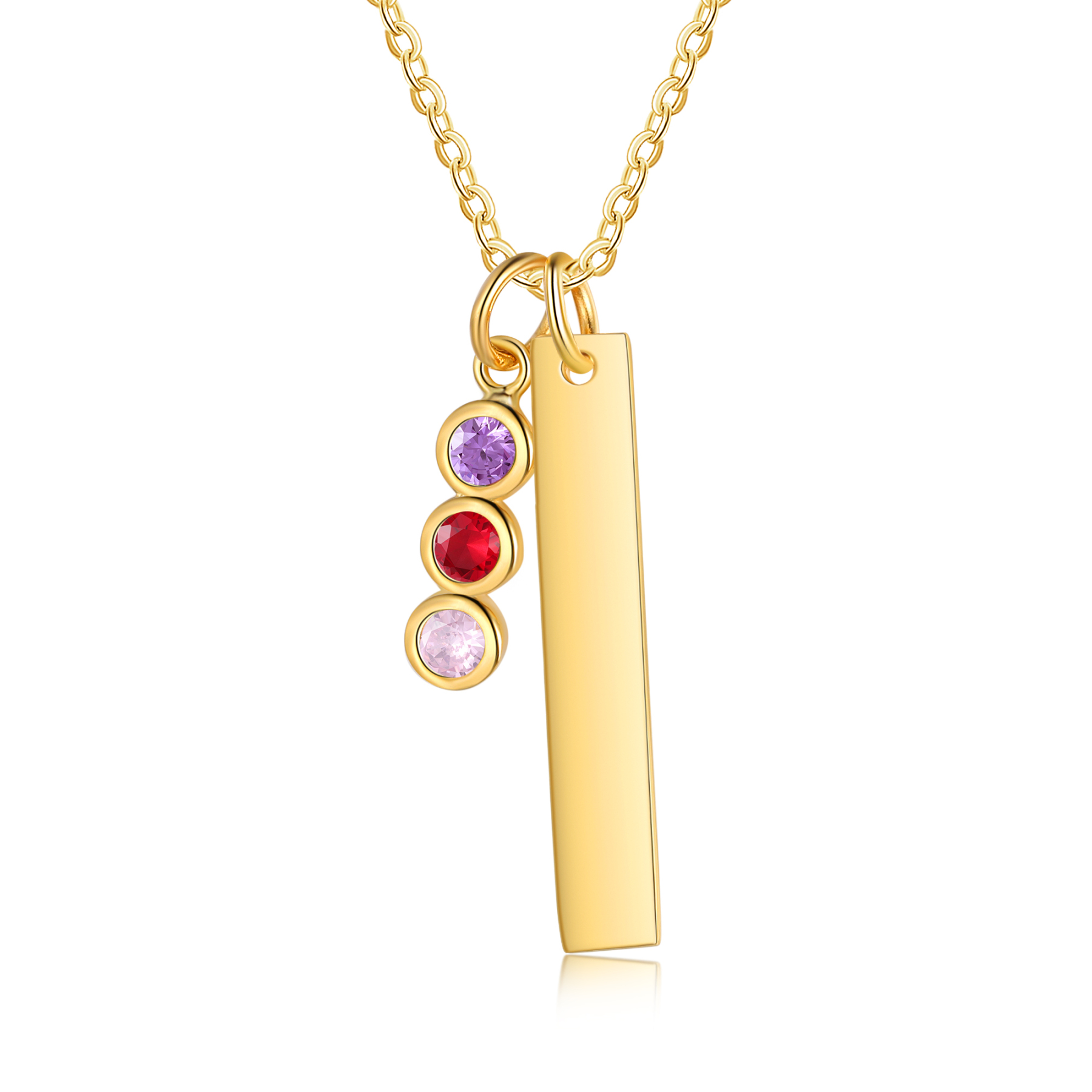 Personalised Bar Pendant Necklace Custom 3 Birthstones & 1 Text Necklace Birthday Gift for Her-Jessemade AU