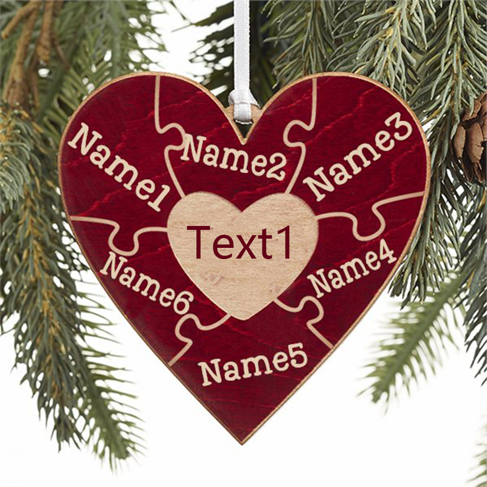 Heart Puzzle Ornament Personalised 6 Names Wooden Family Ornament-Jessemade AU