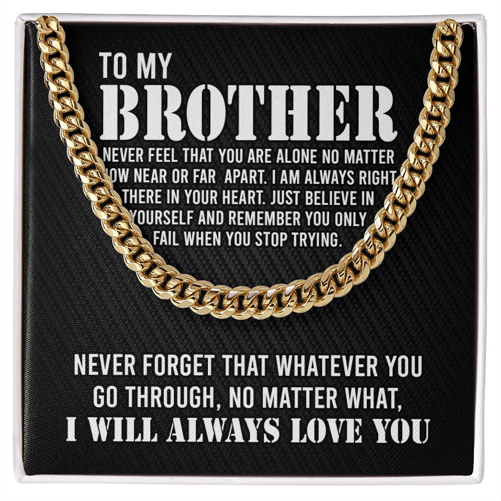 To My Brother Cuban Link Chain Necklace Stainless Steel Necklace Gift Set "I Will Always Love You" Gift for Brother-Jessemade AU