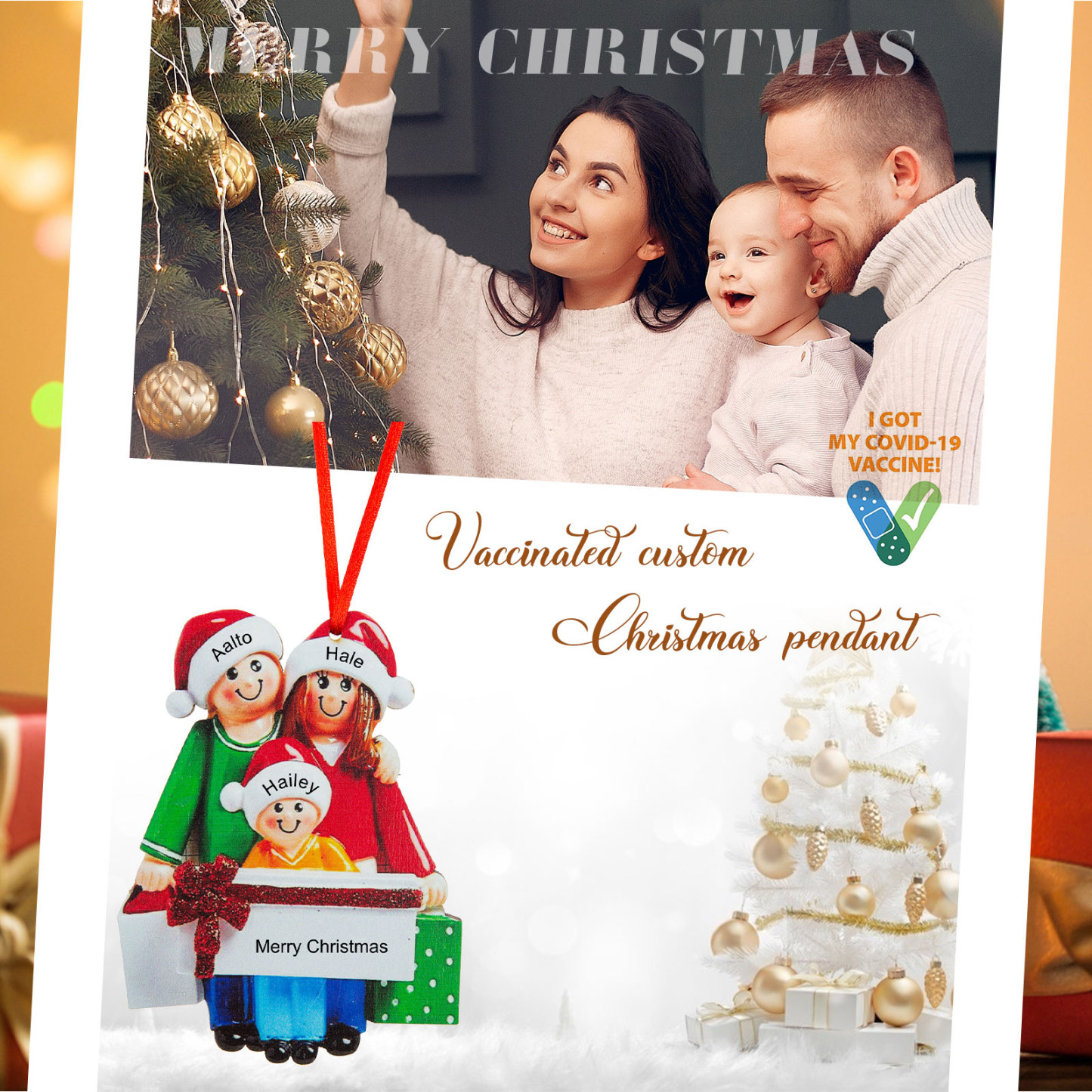 Personalised Family Of 3 Decorating Christmas Tree Ornament-Jessemade AU