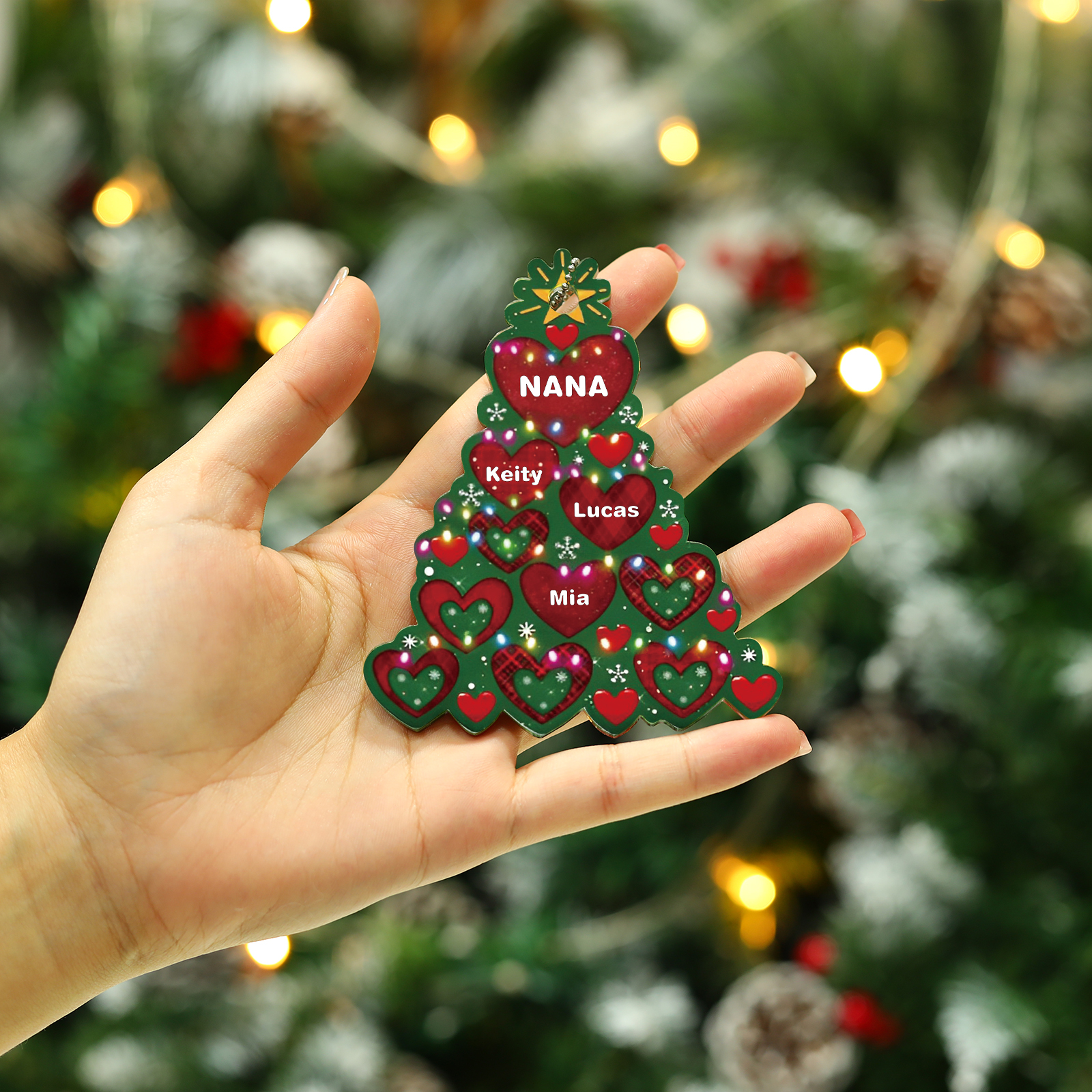 3 Names - Personalised Christmas Tree Ornament Customised Name & Text Acrylic Love Hanging Ornaments Gift for Family-Jessemade AU