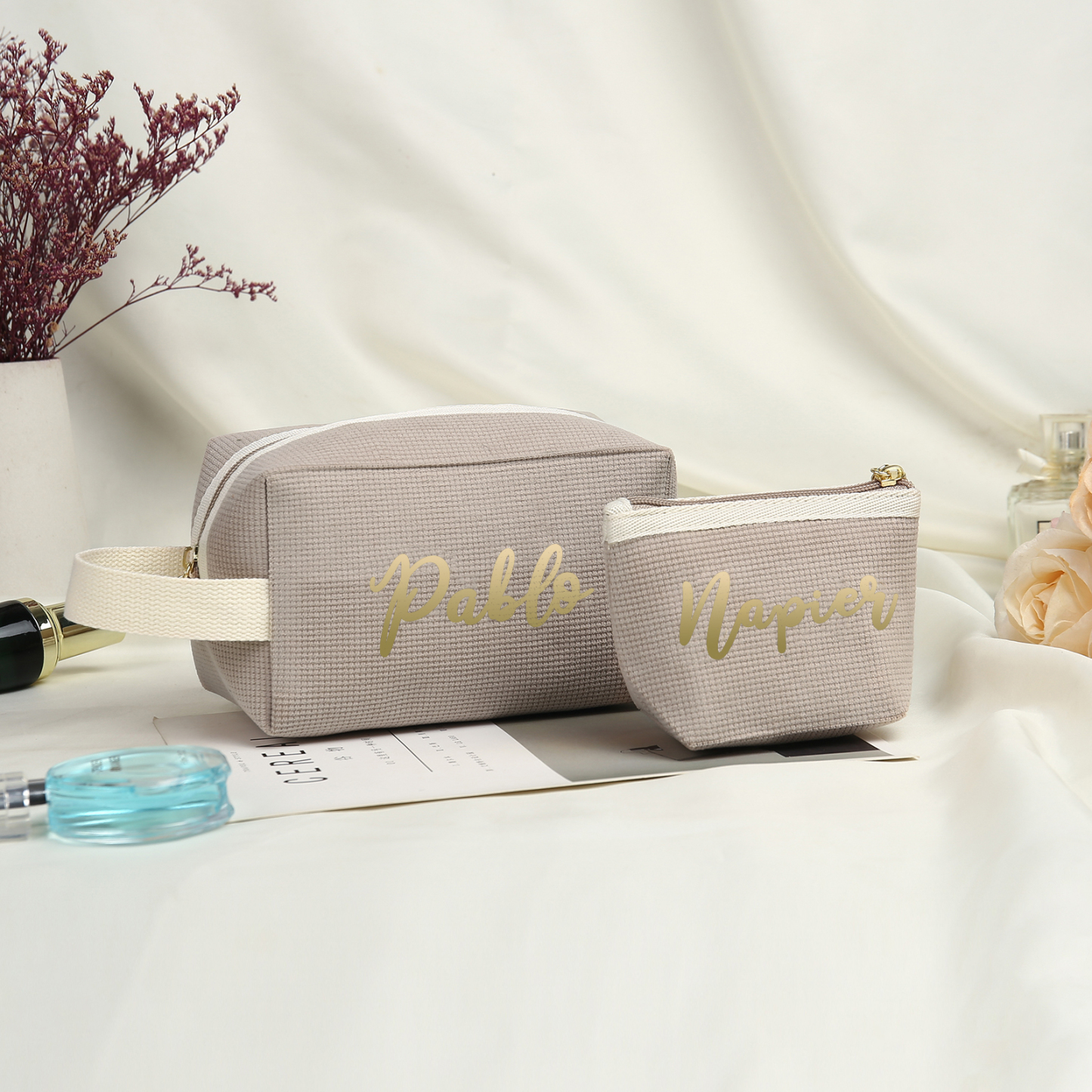 A Set Personalised Name Cosmetic Bag Custom Makeup Bag Zipper Storage Bag Gifts for Ladies Girls-Jessemade AU