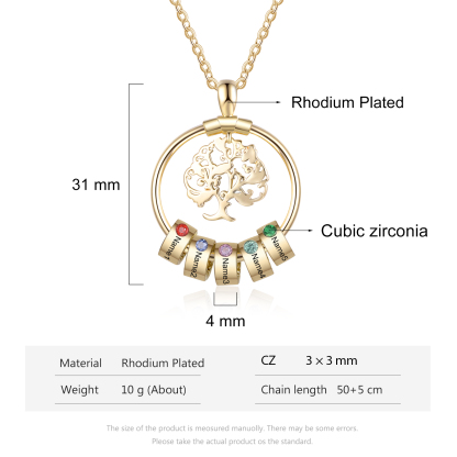Personalised Family Tree Necklace With 5 Birthstones Engraved Names Gift For Mother-Jessemade AU