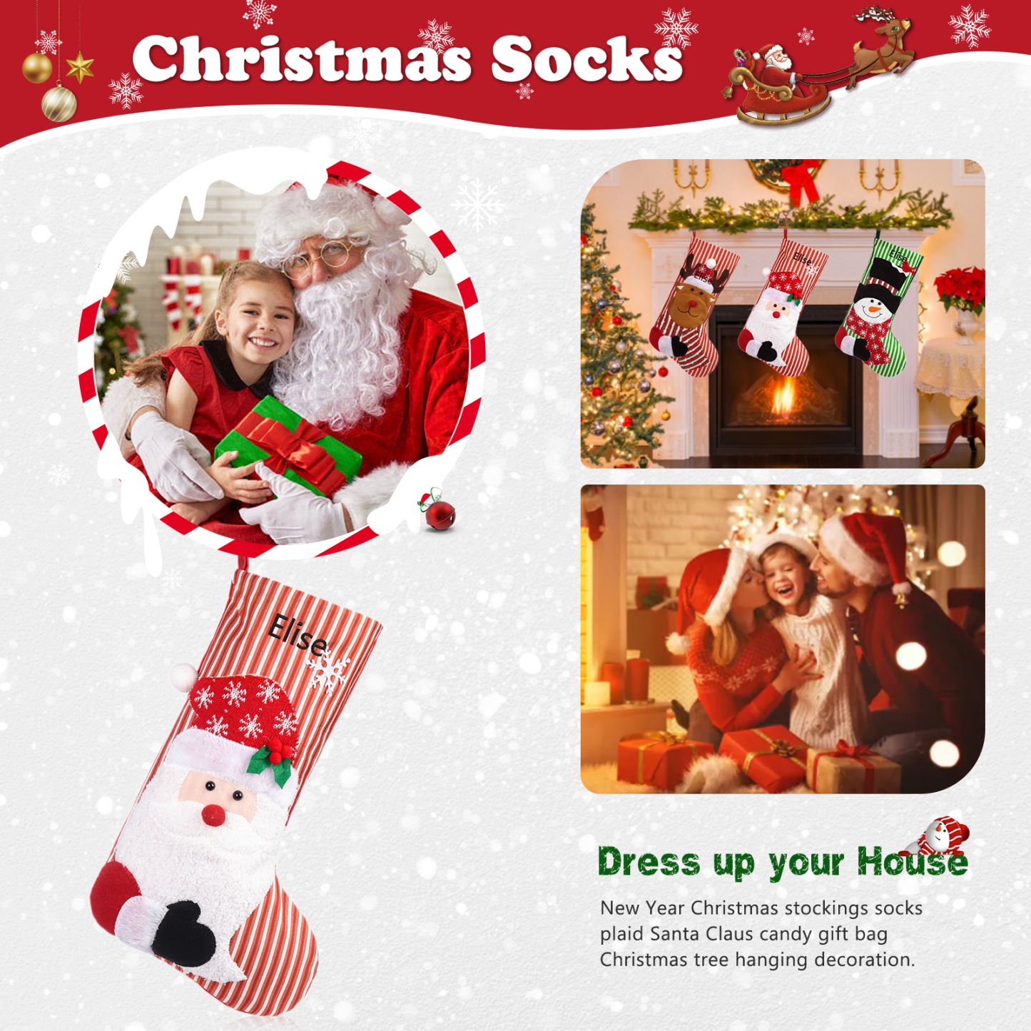 Christmas Stockings Ornaments Customised 1 Name Fireplace Decor Personalised Christmas Gifts for Family Friends-Jessemade AU