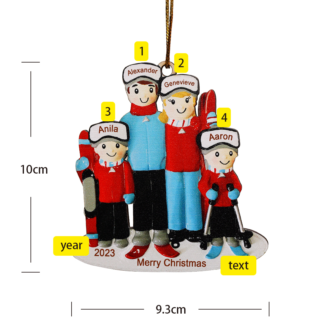 4 Names - Personalised Wooden Christmas Ornaments Custom Name & Year & Text Ski Family Xmas Decor Gifts-Jessemade AU