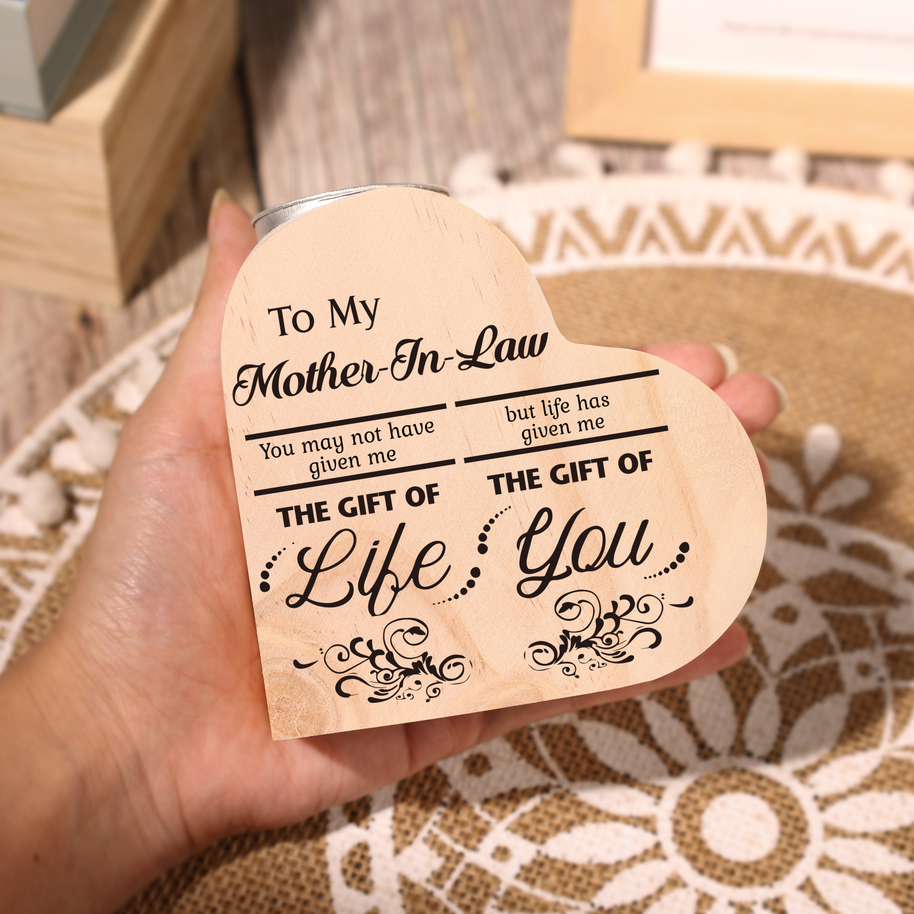 To My Mother-In-Law Candle Holder "Life has given me  the gift of you" Wooden Candlestick-Jessemade AU