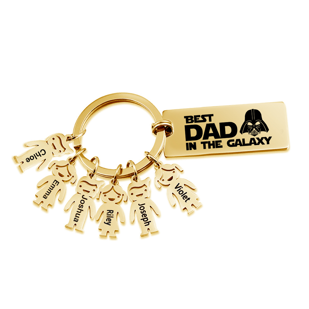 Personalised Best Dad in The Galaxy Keychain with 6 Kid Charms Father's Day Gift-Jessemade AU