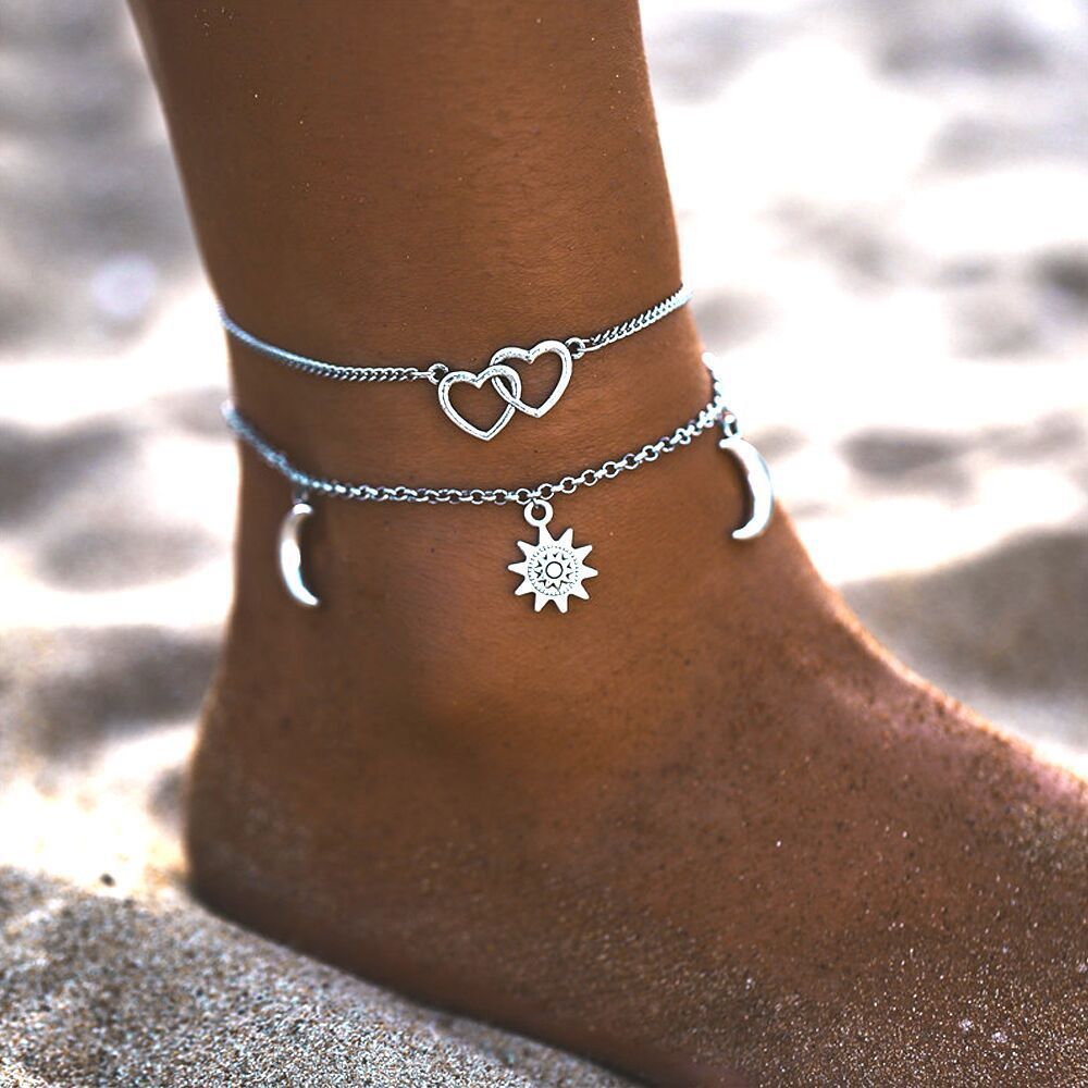 Bohemia Sun and Moon Anklet Summer Beach Accessories Double Layer Anklet-Jessemade AU