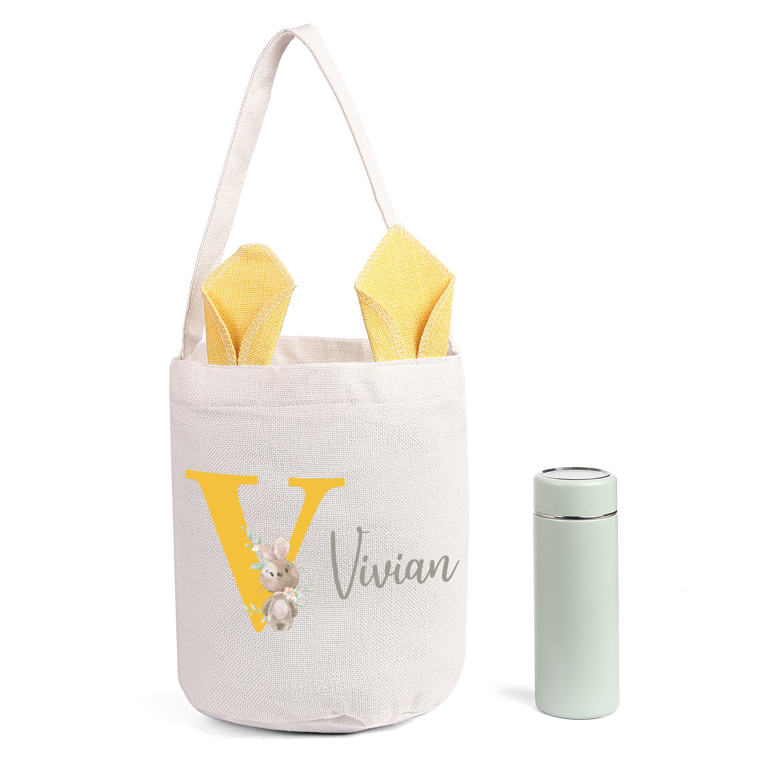 Personalised Bunny Tote Bag Custom Name & Letter Bunny Bucket Bag Easter Gifts for Kids-Jessemade AU