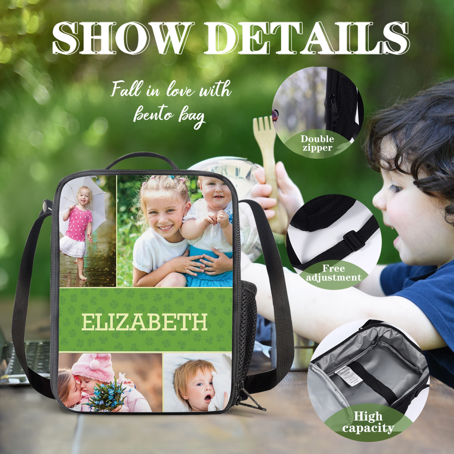 Custom Name and Photos Lunch Bag Personalised Lunch Box Gifts for Kids-Jessemade AU