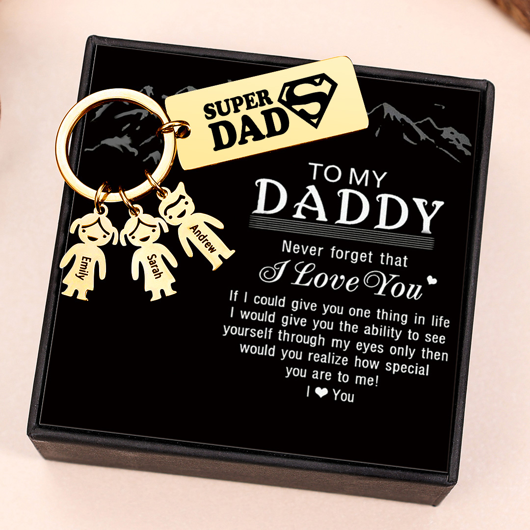 Father's Day Gift Personalised Super Dad Keychain Engraved 1 Kid Charm-Jessemade AU