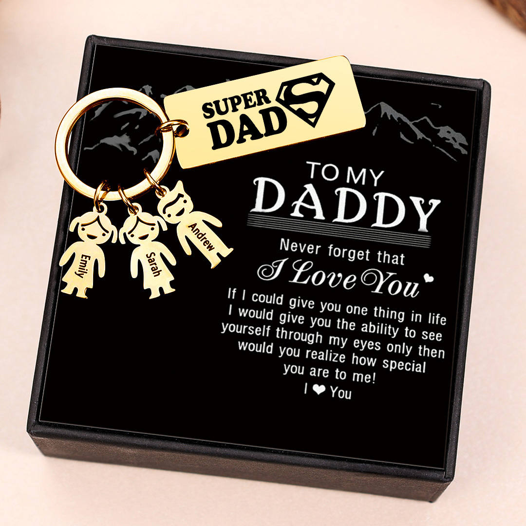 Father's Day Gift Personalised Super Dad Keychain Engraved 1 Kid Charm-Jessemade AU