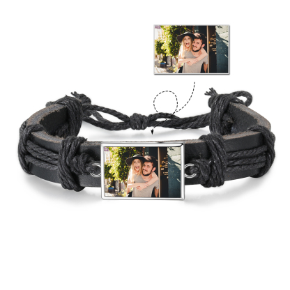 Personalised Photo Bracelet Customised Leather Adjustable Bracelet Gifts for Her Him-Jessemade AU