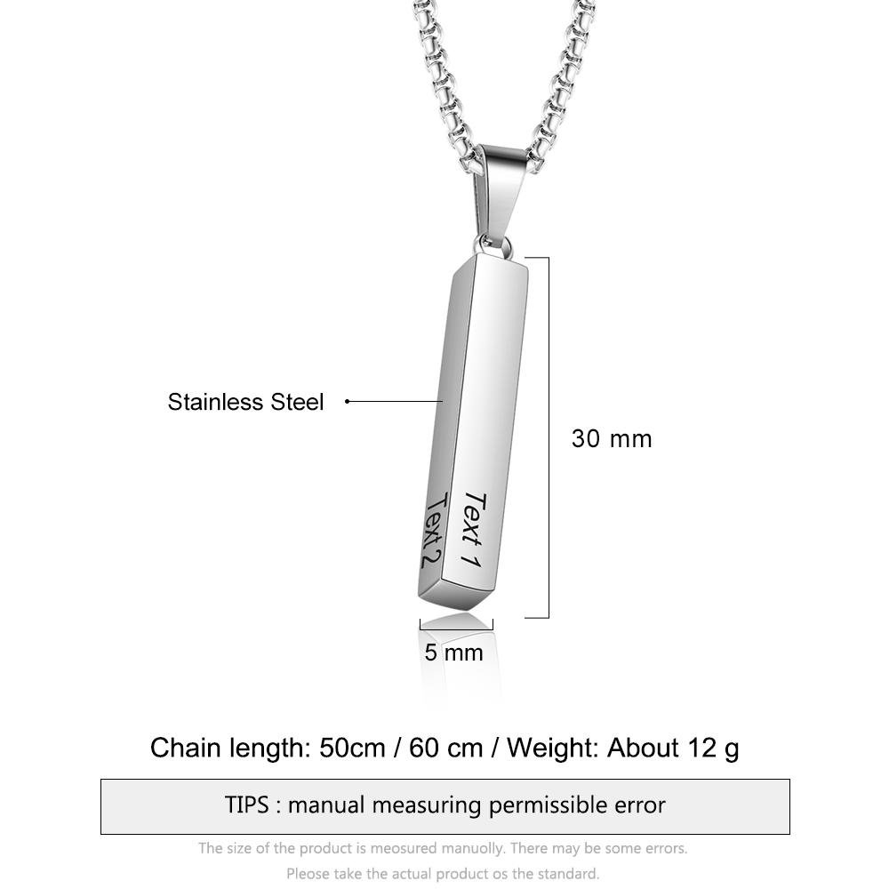 Personalised 3D Bar Necklace 4 Sides Vertical Bar Necklace For Him-Jessemade AU